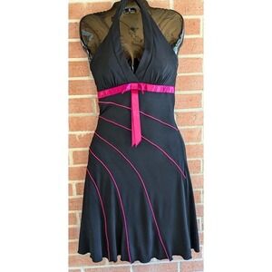 LOVE TEASE Milkmaid Halter Babydoll Dress S Hot Pink Bow Tulle Rockabilly Swing